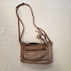 Day & Mood Cognac Brown Leather Crossbody Bag Zip Tassel Boho Purse